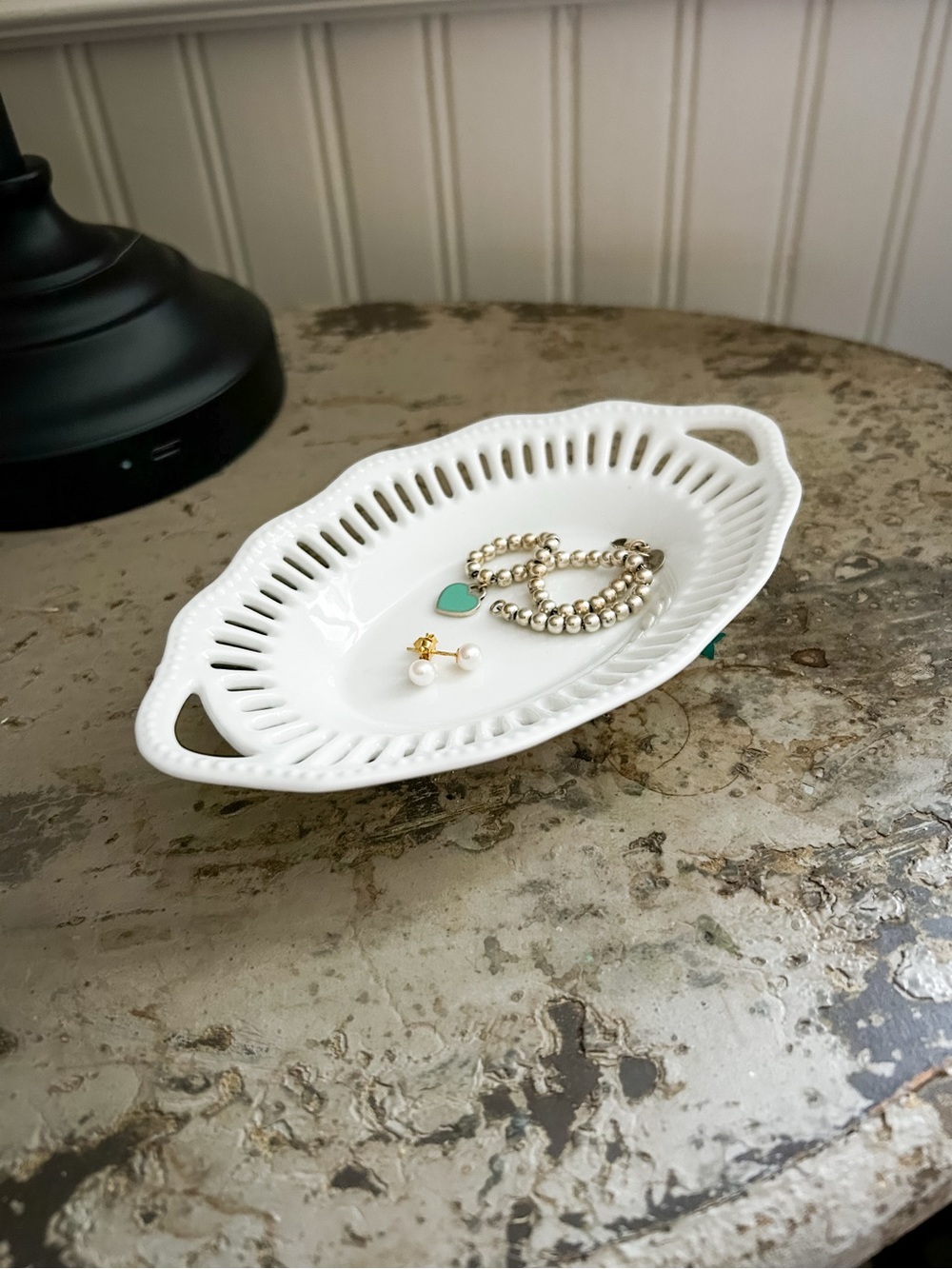 Vintage White Ceramic Pierced Serving Dish | Openwork Candy Bon Bon Dish